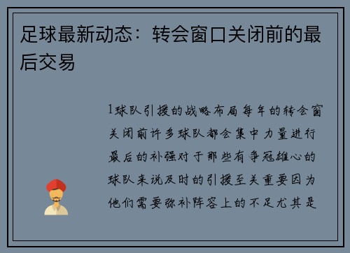 足球最新动态：转会窗口关闭前的最后交易